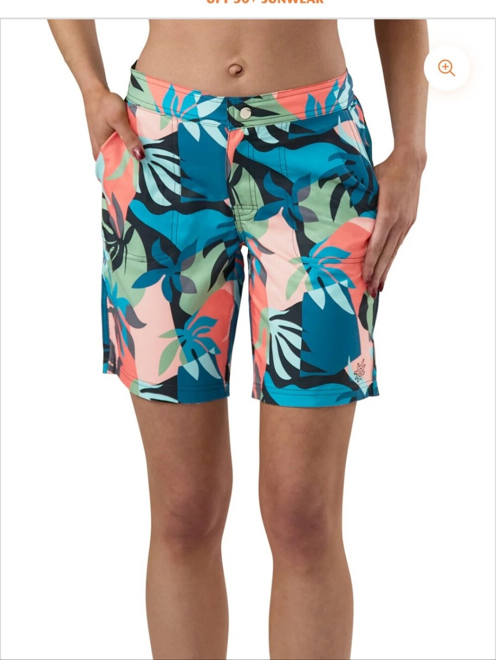 Unbranded Tropical Print Women's Bermuda Shorts - Coral, Navy & Teal